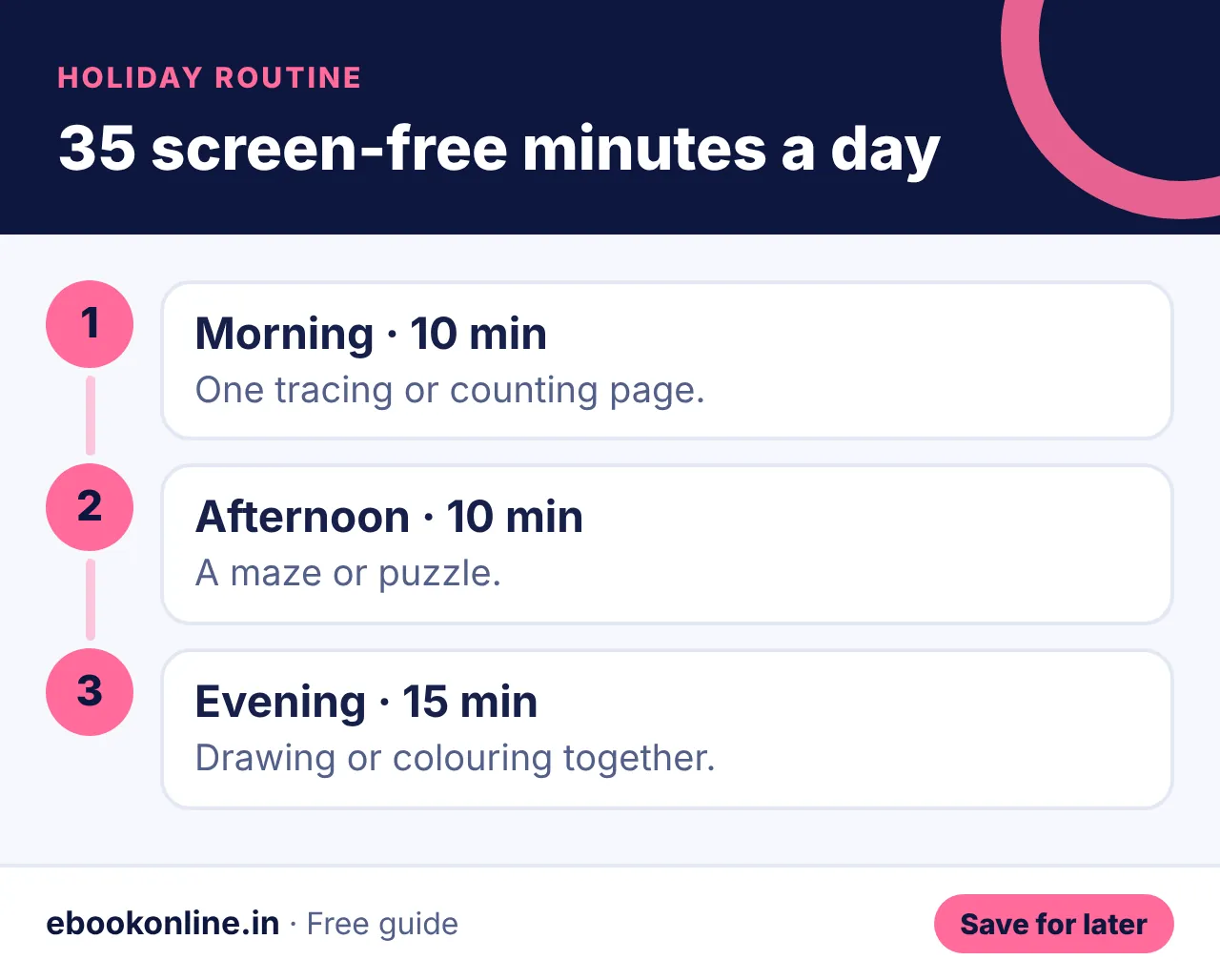 35 screen-free minutes a day – activities for kids at home infographic