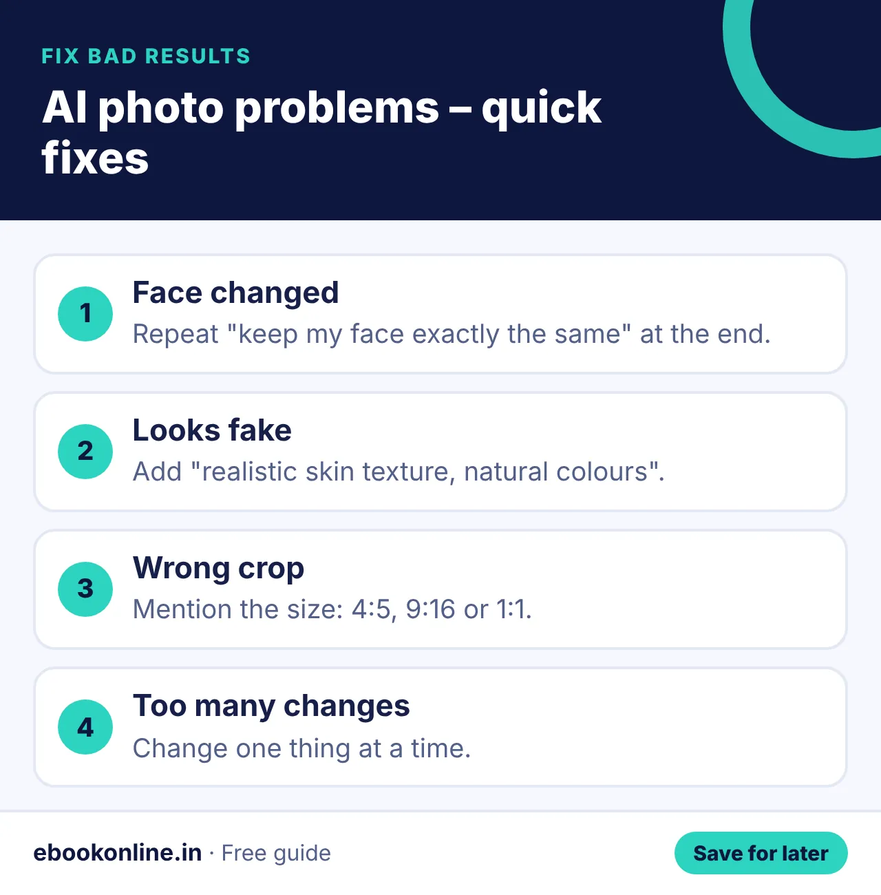 AI photo problems – quick fixes – infographic