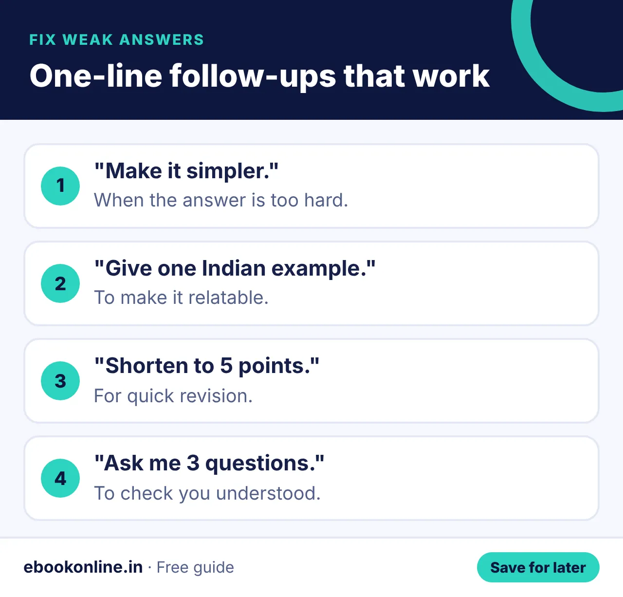 One-line follow-ups that work – chatgpt prompts for students infographic