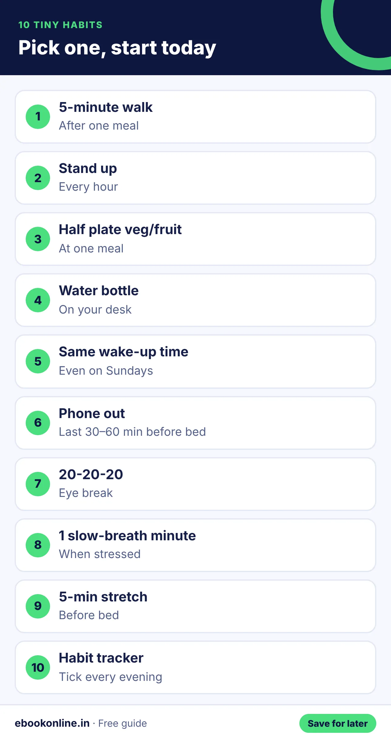 Pick one, start today – healthy habits infographic