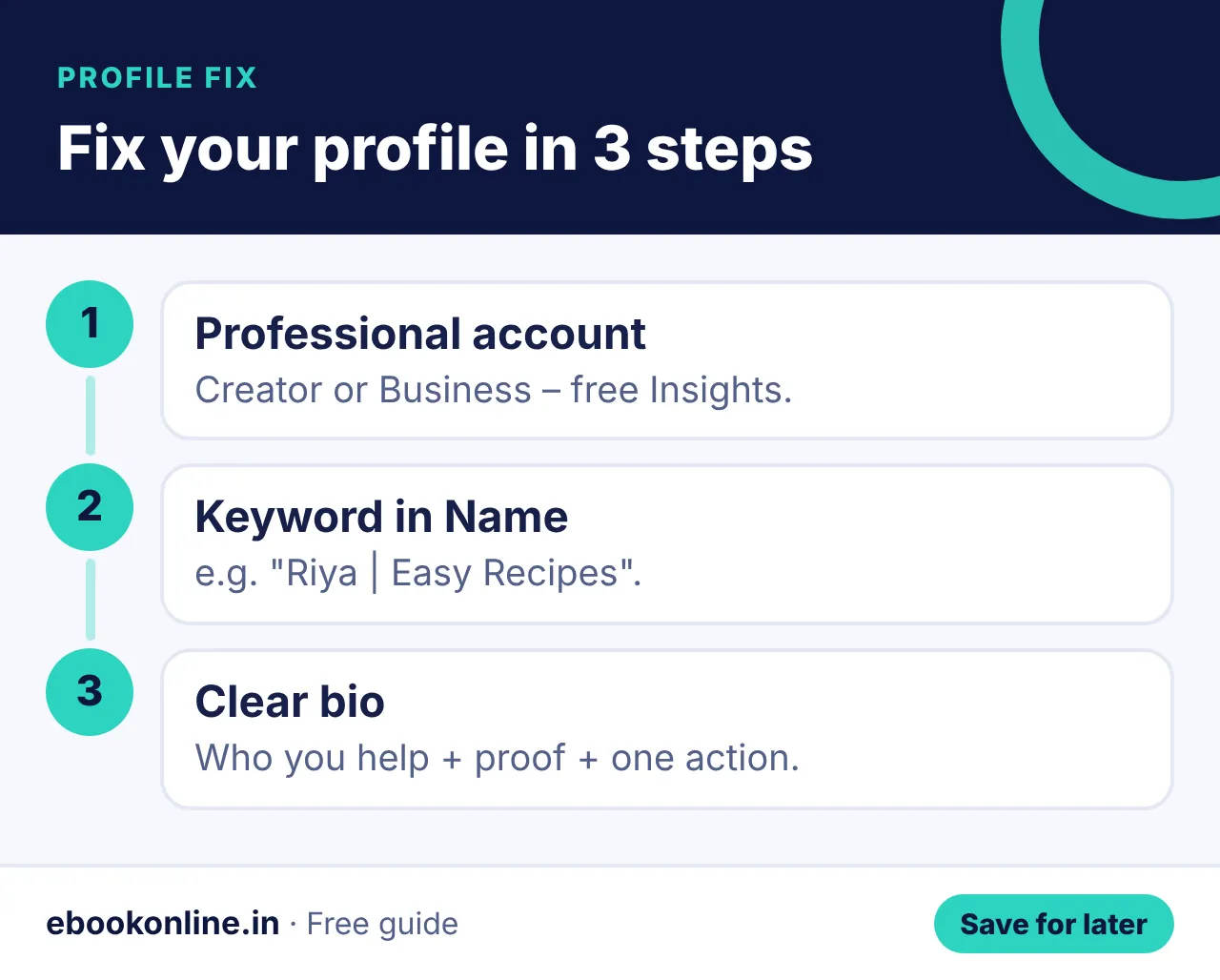 Fix your profile in 3 steps – instagram followers kaise badhaye infographic