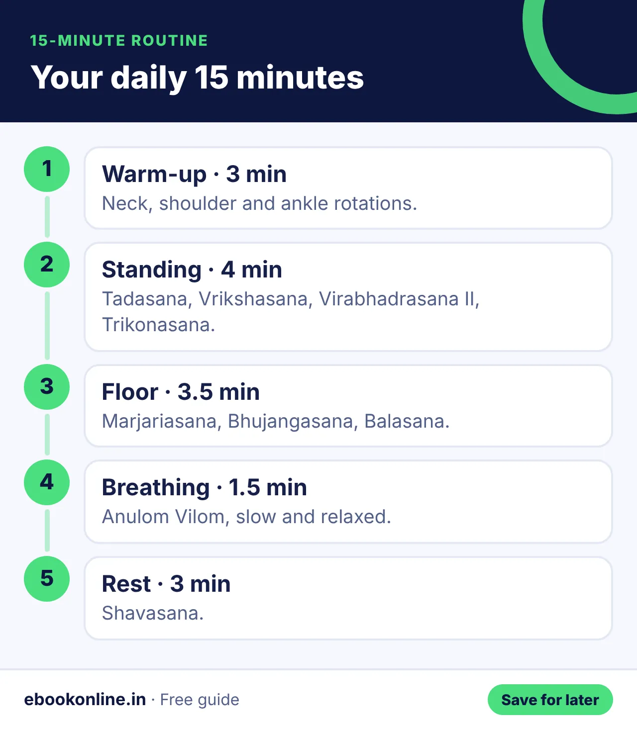 Your daily 15 minutes – yoga for beginners at home infographic