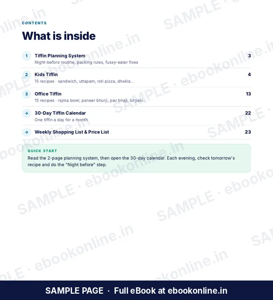 30 Days Tiffin Recipes PDF eBook – sample page 1