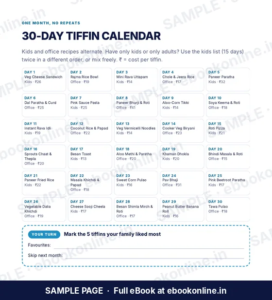 30 Days Tiffin Recipes PDF eBook – sample page 3